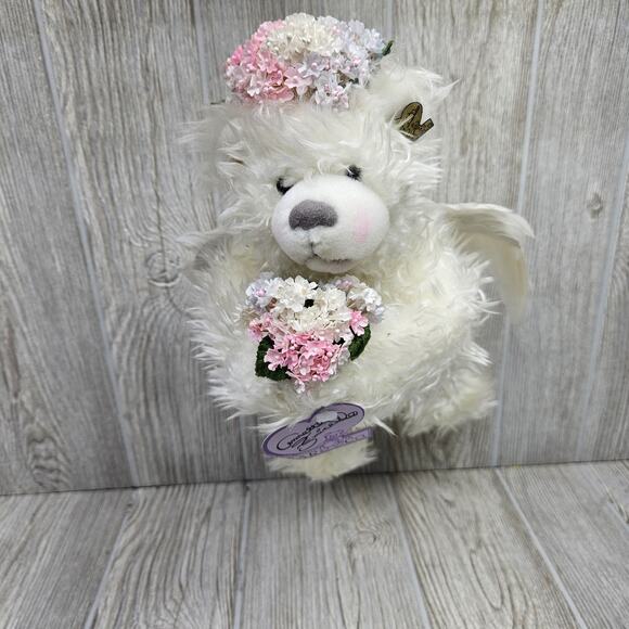 Annette Funicello Collectible Bear Co Angel Teddy White Plush Flowers Wings Tag - Picture 1 of 10